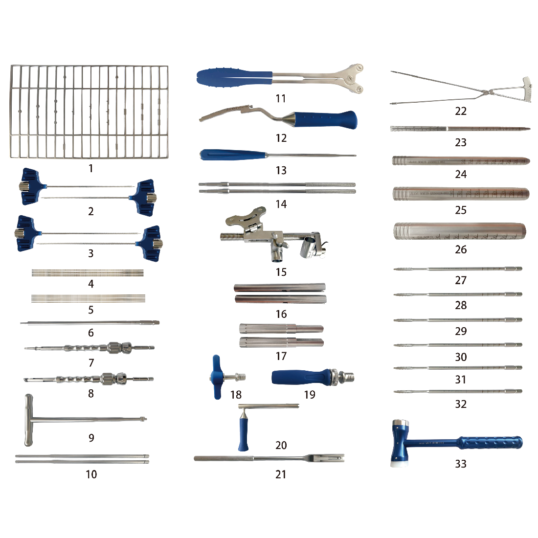 Набор инструментов для системы внутренней фиксации позвоночника (IX)